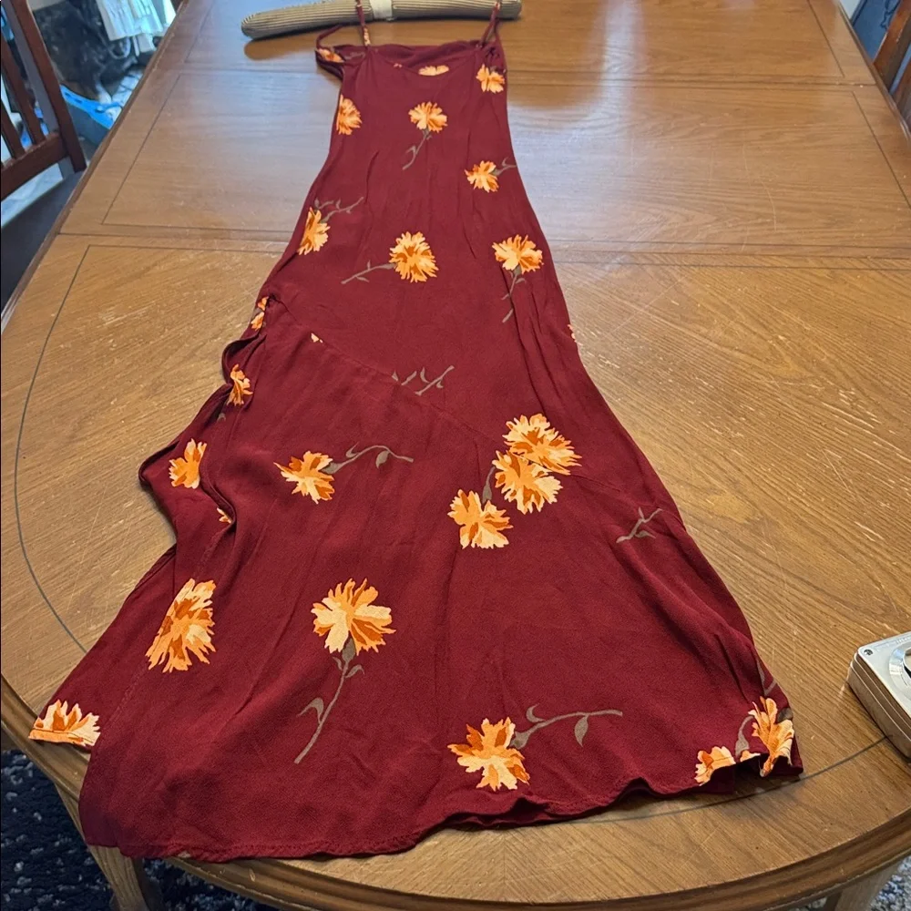 Reformation Santiago Floral Boho Dress Auburn Drape Neck Dramatic Slit Size XS - Picture 14 of 15